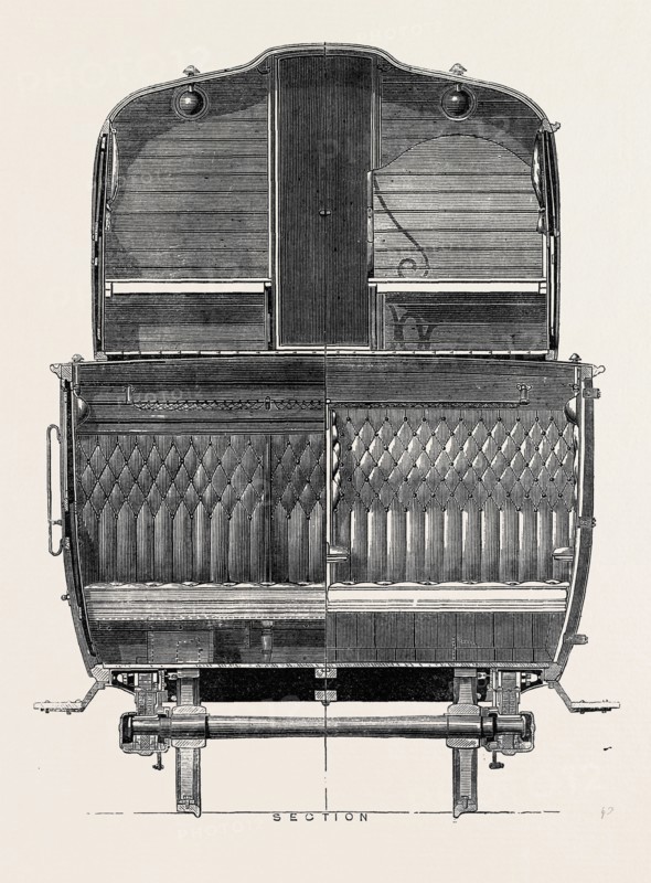THE PARIS INTERNATIONAL EXHIBITION: SECTION OF DOUBLE-STORIED CARRIAGE ON THE EASTERN OF FRANCE RAILWAY, 1867