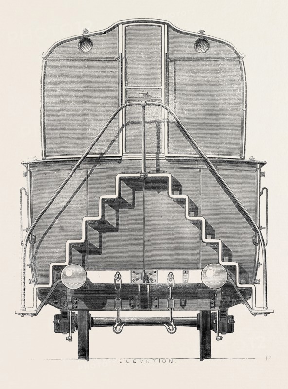THE PARIS INTERNATIONAL EXHIBITION: END VIEW OF DOUBLE-STORIED CARRIAGE ON THE EASTERN OF FRANCE RAILWAY, 1867