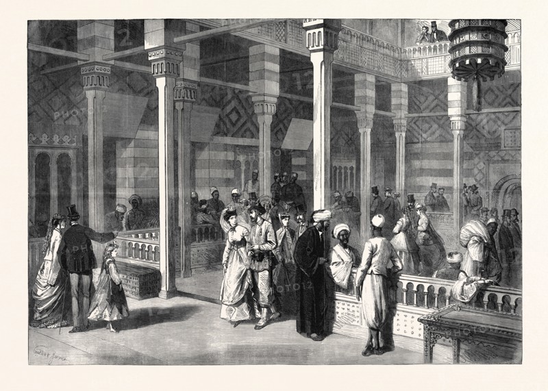 INTERIOR OF THE EGYPTIAN OKEL IN THE PARK OF THE PARIS EXHIBITION, FRANCE, 1867