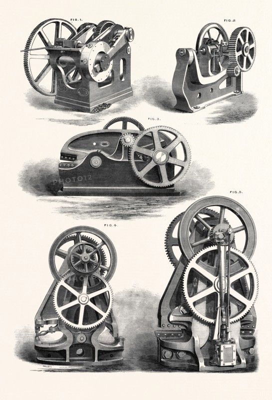 MACHINE TOOLS: 1. Rivet-making Machine 2. Riveting-Machine 3. Shearing-Machine for bars of all lengths and scrap iron 4. Punching and Shearing Machine 5. Double Shearing-Machine, 1867, TECHNOLOGY