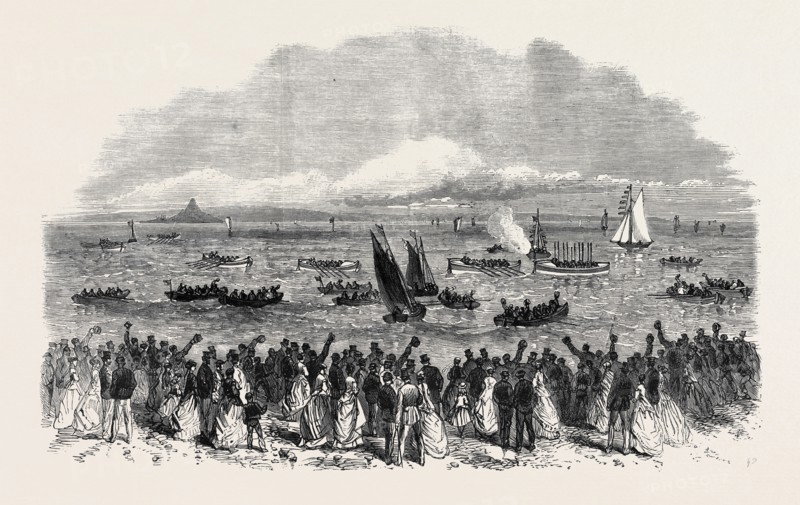 RACE OF SIX LIFEBOATS AT PENZANCE, UK, 1867