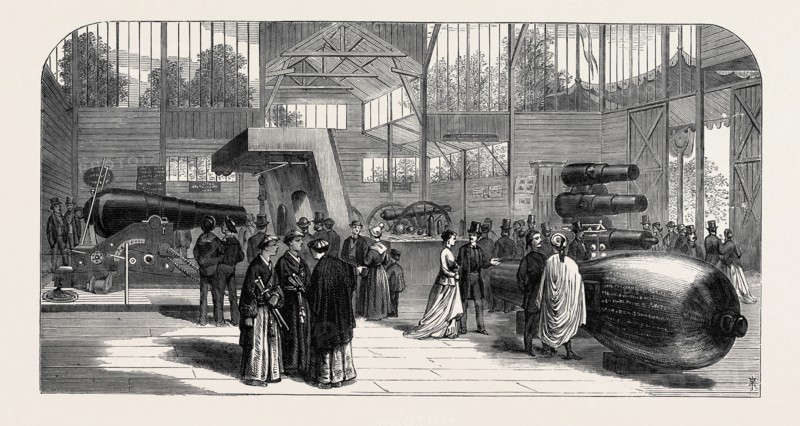 THE PARIS INTERNATIONAL EXHIBITION: MUNITIONS OF WAR EXHIBITED IN THE BRITISH SECTION OF THE PARK BY THE SECRETARY OF STATE FOR WAR, FRANCE, CANNON, 1867