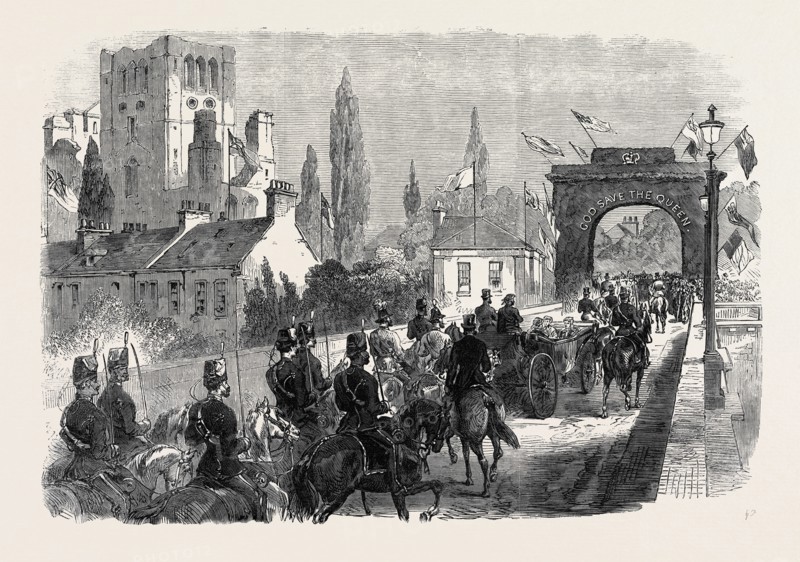THE QUEEN'S VISIT TO THE SCOTTISH BORDER: THE QUEEN CROSSING KELSO BRIDGE, UK, 1867