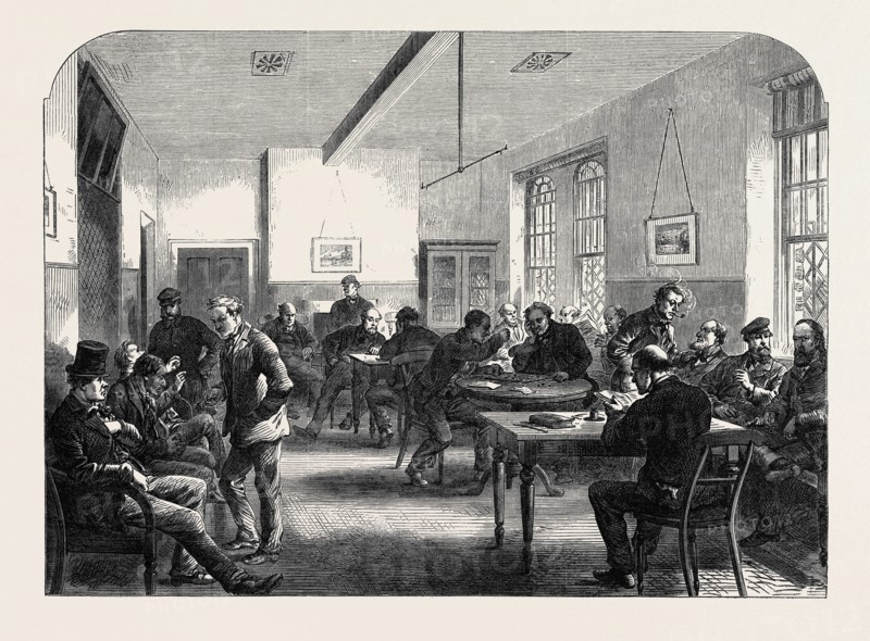 THE BROADMOOR CRIMINAL LUNATIC ASYLUM: DAY-ROOM FOR MALE PATIENTS, UK, 1867