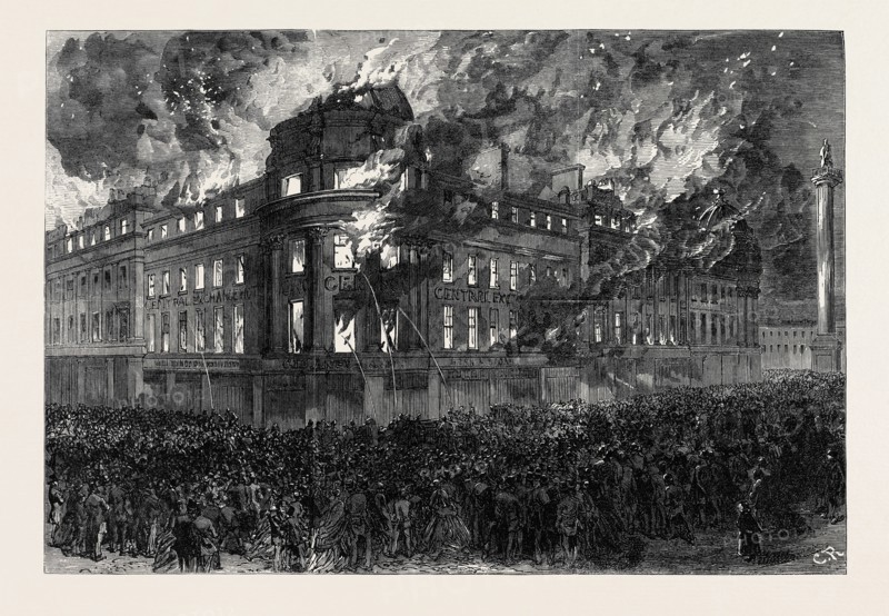 GREAT FIRE IN THE CENTRAL EXCHANGE BUILDINGS, NEWCASTLE-ON-TYNE, UK, 1867