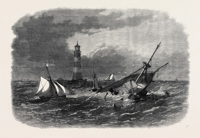 WRECK OP THE SCREW STEAMSHIP HIOGO ON THE EDDYSTONE ROCKS, 1867