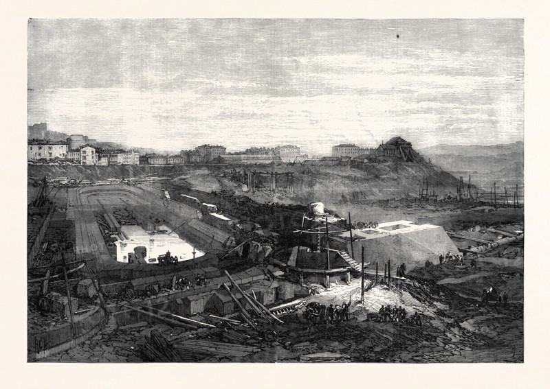 NAVAL DOCKS BEING CONSTRUCTED FOR THE ITALIAN GOVERNMENT AT SPEZIA, ITALY, 1867