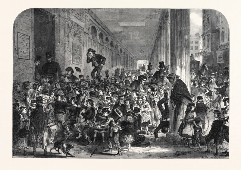 ENGAGING CHILDREN FOR THE CHRISTMAS PANTOMIME AT DRURY LANE THEATRE, LONDON, UK, 1867