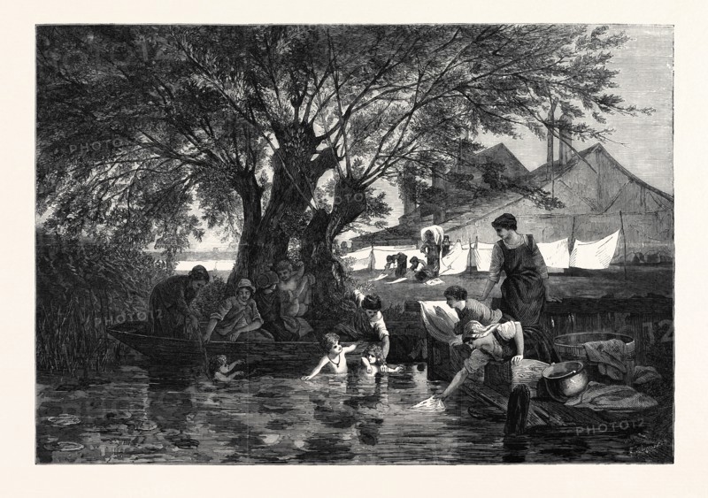 "THE BLEACHING-GROUND," BY A. HERLIN, IN THE EXHIBITION OF THE INTERNATIONAL SOCIETY OF FINE ARTS, NEW BOND STREET, UK, 1867