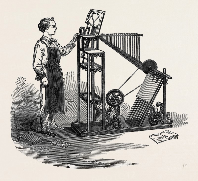 THE PARIS INTERNATIONAL EXHIBITION: DELCAMBRE'S TYPE DISTRIBUTING MACHINE, FRANCE, 1867
