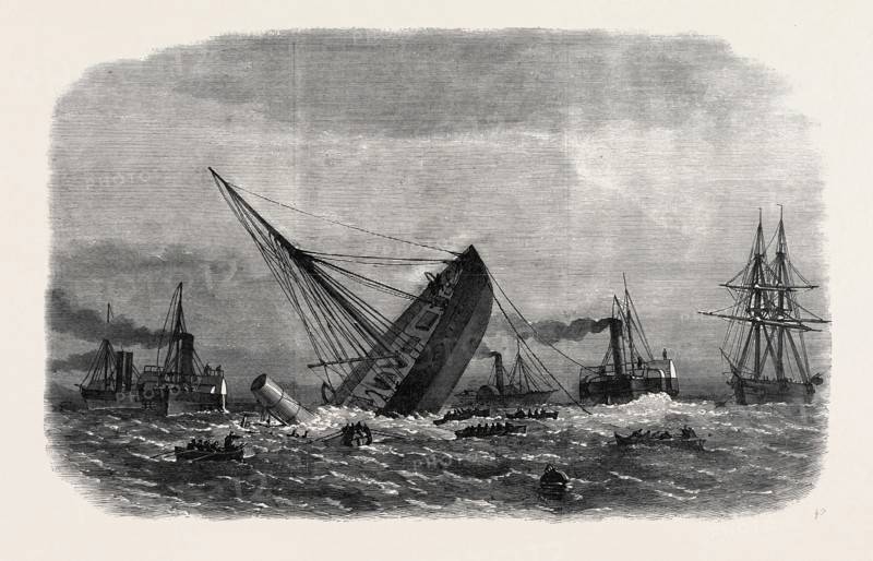 WRECK OF THE GREEK WAR-STEAMER BOUBOULINA, DESTROYED BY EXPLOSION, AT LIVERPOOL, UK, 1867