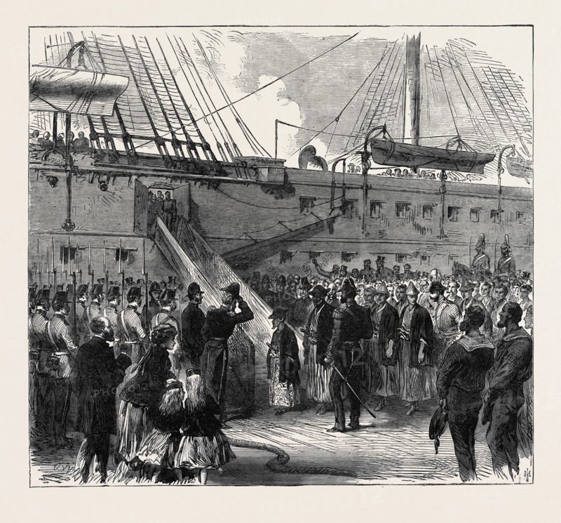 PRINCE TOKUGAWA MINBUTAIHO, BROTHER OF THE TYCOON OF JAPAN, VISITING H.M, TROOP SHIP SERAPIS AT PORTSMOUTH, UK, 1867