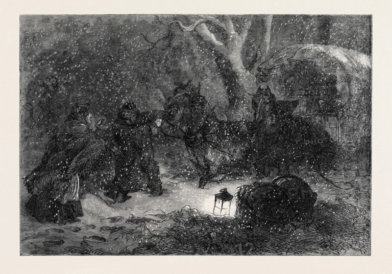 STUCK IN THE SNOW, DRAWN BY C. ROBINSON, 1867