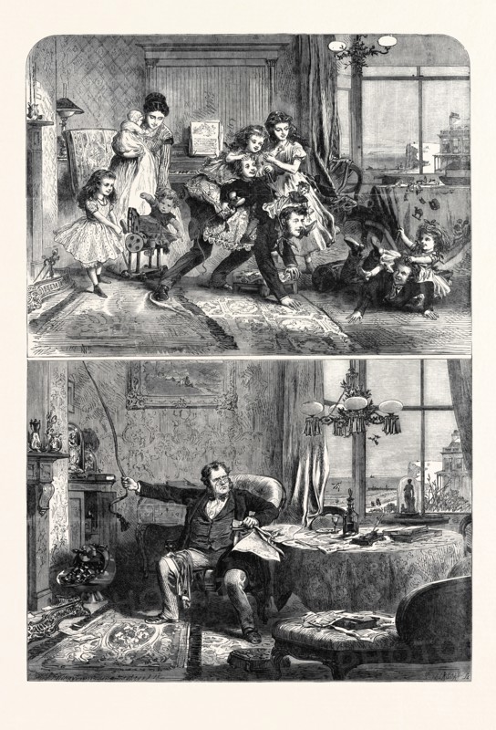 CHRISTMAS TIME, FIRST AND SECOND FLOORS, DRAWN BY ALFRED HUNT, 1867
