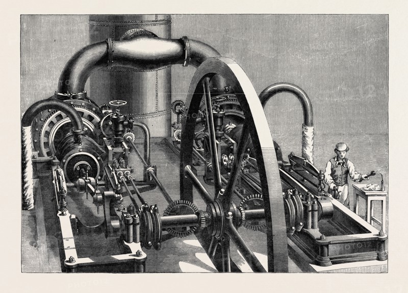 THE INTERNATIONAL EXHIBITION: BLOWING-ENGINE IN THE BELGIAN DEPARTMENT OF THE WESTERN ANNEXE, 1862