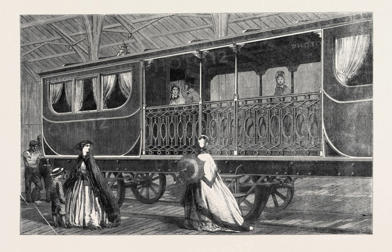 THE INTERNATIONAL EXHIBITION: BELGIAN FIRST-CLASS RAILWAY-CARRIAGE, WITH SMOKING SALOON ATTACHED, 1862
