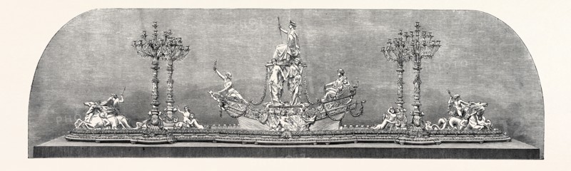 THE INTERNATIONAL EXHIBITION: PLATEAU AND CANDELABRA BY MESSRS. CRISTOFLE, OF PARIS, 1862