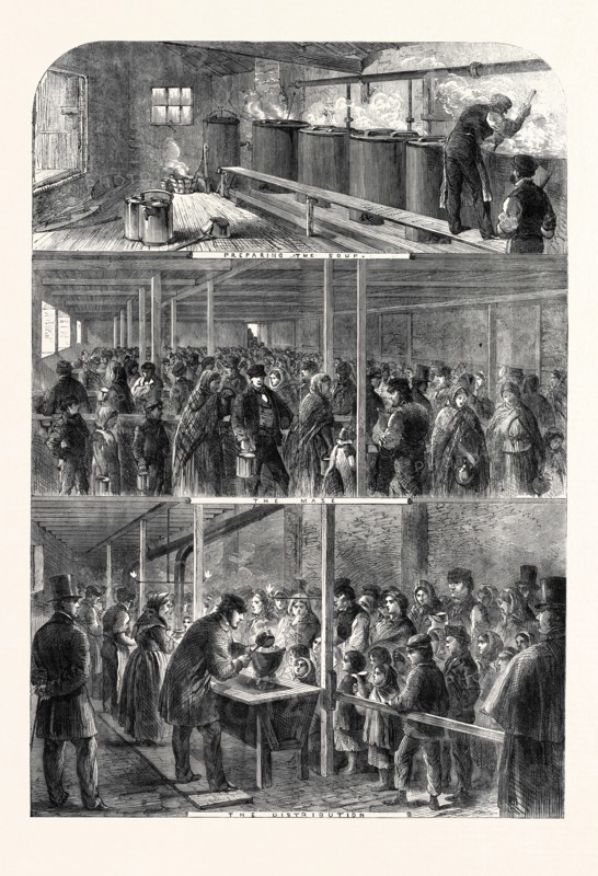 THE COTTON FAMINE: THE SOCIETY OF FRIENDS' SOUP KITCHEN, BALL STREET, LOWER MOSELEY STREET, MANCHESTER, 1862
