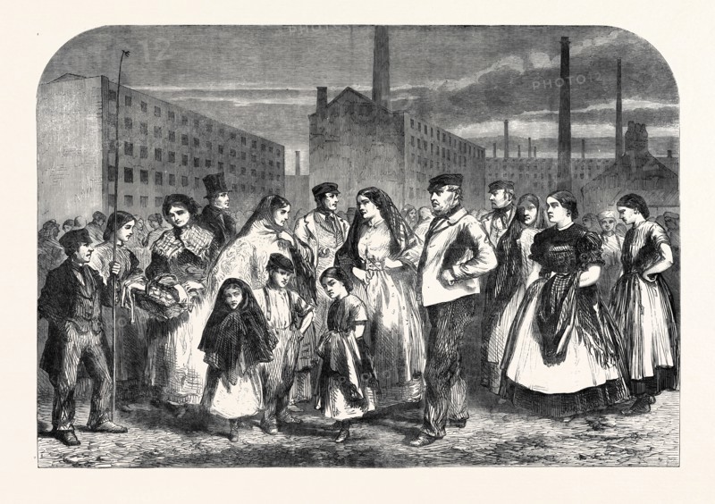 THE COTTON FAMINE: GROUP OF MILL OPERATIVES AT MANCHESTER, 1862