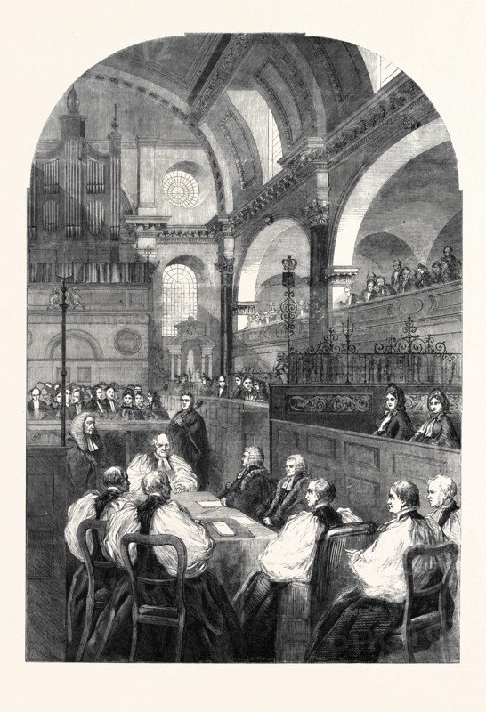 CONFIRMATION OF DR. LONGLEY'S ELECTION TO THE ARCHBISHOPRIC OF CANTERBURY IN THE CHURCH OF ST. MARY-LE-BOW, CHEAPSIDE: THE ARCHBISHOP-ELECT TAKING THE OATHS, 1862