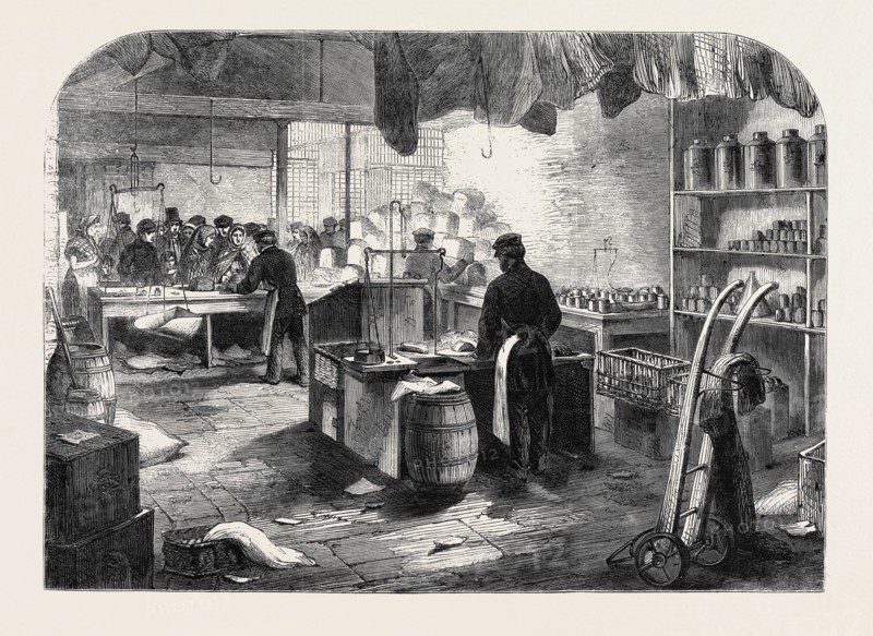 THE COTTON FAMINE: SHOP FOR MILL HANDS AT MR. BIRLEY'S MILL, MANCHESTER, 1862
