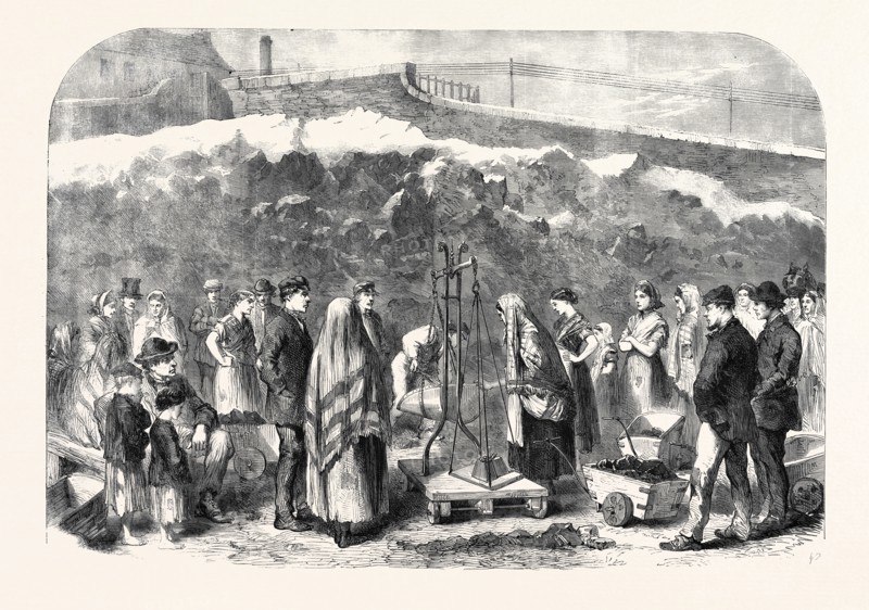 THE COTTON FAMINE: DISTRIBUTING COAL AT THE CASTLE FIELD OLD COAL-WHARF, MANCHESTER, 1862