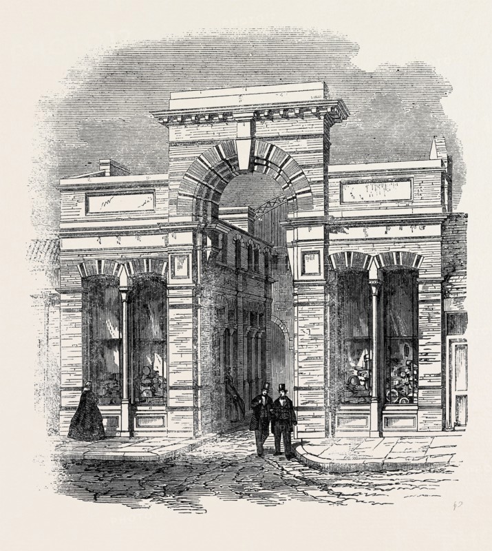 ENTRANCE TO THE AGRICULTURAL HALL FROM THE HIGH STREET, ISLINGTON, 1862