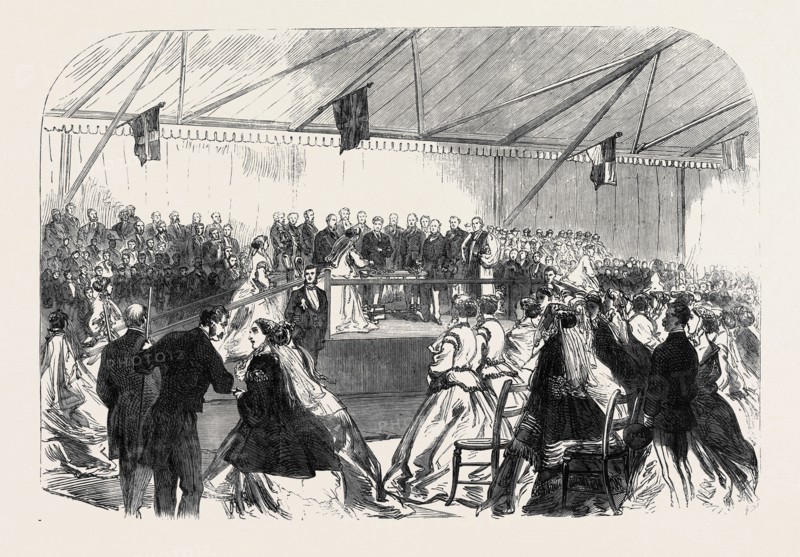 THE PRINCE OF WALES OPENING THE WAREHOUSEMEN AND CLERKS' NEW SCHOOLS: LADIES PLACING PURSES BEFORE THE PRINCE, 1866