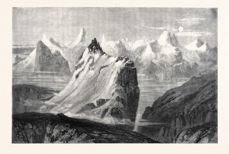 "THE MOUNTAINS OF THE OBERLAND, FROM THE FAULHORN," BY COLLINGWOOD SMITH, IN THE EXHIBITION OF THE SOCIETY OF PAINTERS IN WATER COLOURS, 1866