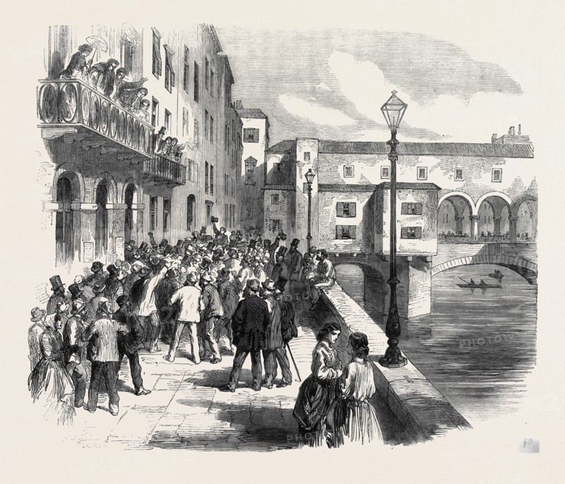THE IMPENDING WAR (THE AUSTRO-PRUSSIAN WAR): VOLUNTEERS FOR GARIBALDI, A SCENE IN FLORENCE, ITALY, 1866
