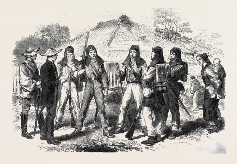 JAPANESE SOLDIERS IN EUROPEAN COSTUME AT YOKOHAMA, JAPAN, 1866