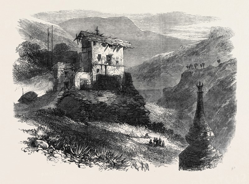 THE WAR IN BHOOTAN: THE BURNT PALACE OF THE RAJAH OF SALEEKA, 1866