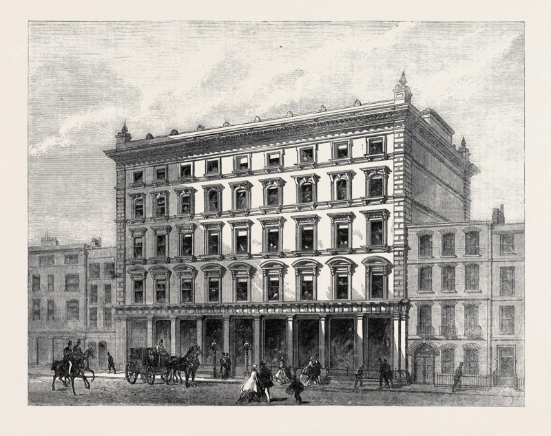 LONDON STREET IMPROVEMENTS: LEWIS AND ALLENBY'S SILK WAREHOUSE IN CONDUIT STREET, UK, 1866