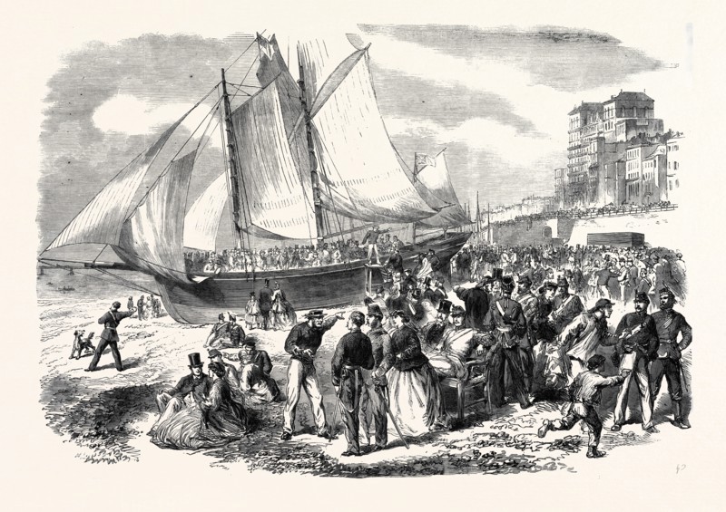 THE VOLUNTEERS AT BRIGHTON: THE BEACH ON EASTER SUNDAY, UK, 1866
