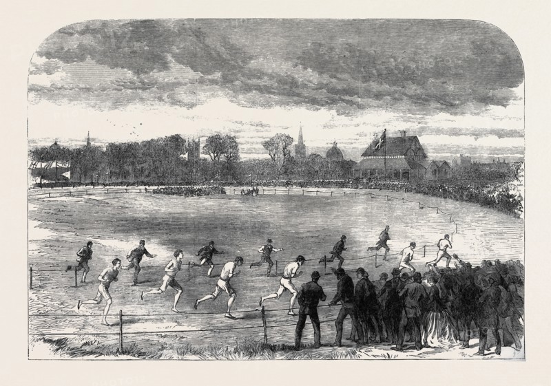 THE OXFORD AND CAMBRIDGE ATHLETIC SPORTS IN THE CHRIST CHURCH MEADOWS, OXFORD: THE TWO MILE RACE, UK, 1866