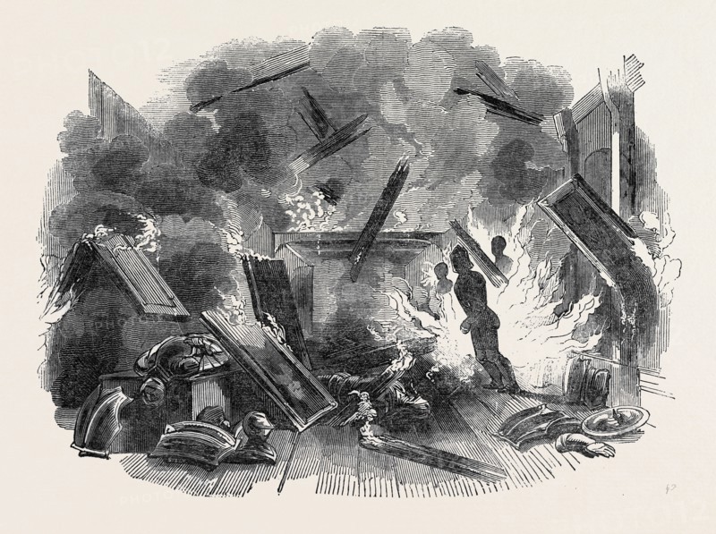 INTERIOR OF NAWORTH CASTLE, DURING THE CONFLAGRATION