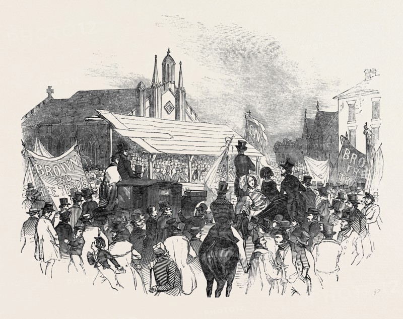 SOUTH LANCASHIRE ELECTION, THE HUSTINGS AT NEWTON-IN-THE-WILLOWS