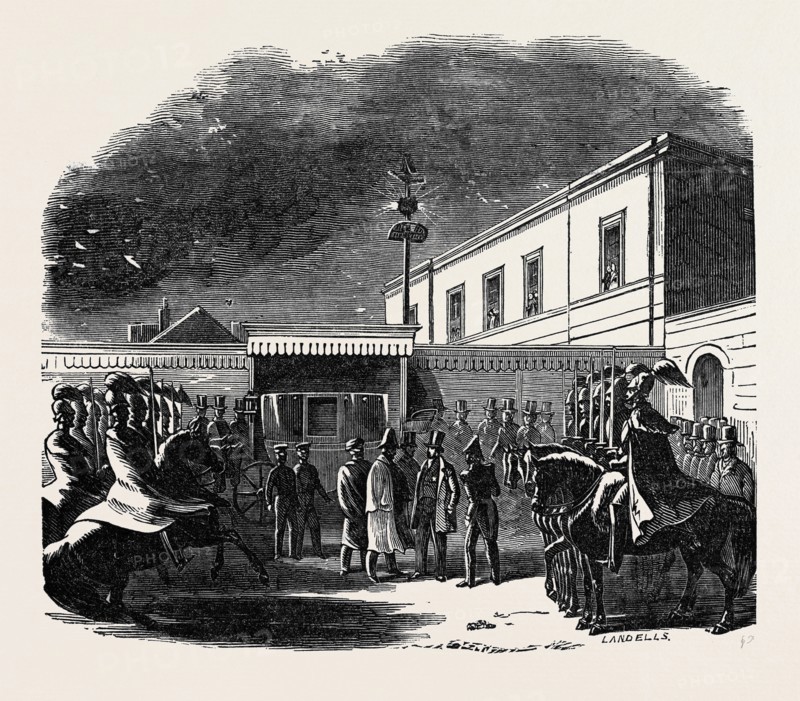 DESTRUCTIVE FIRE AT THE NEW-CROSS RAILWAY STATION: ARRIVAL OF THE KING OF THE FRENCH DURING THE FIRE