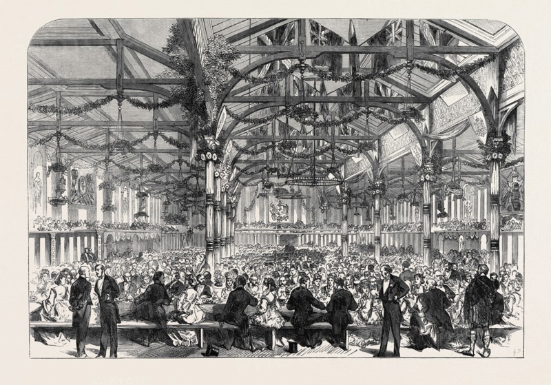 THE SCOTT CENTENARY BANQUET IN THE CORN EXCHANGE, GRASSMARKET, EDINBURGH, 1871