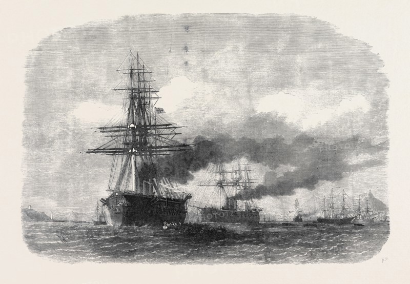 H.M.S. AGINCOURT AGROUND ON THE PEARL ROCK, GIBRALTAR BAY, 1871