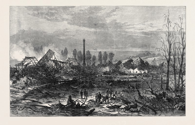 SCENE OF THE GUN-COTTON EXPLOSION AT STOWMARKET, 1871