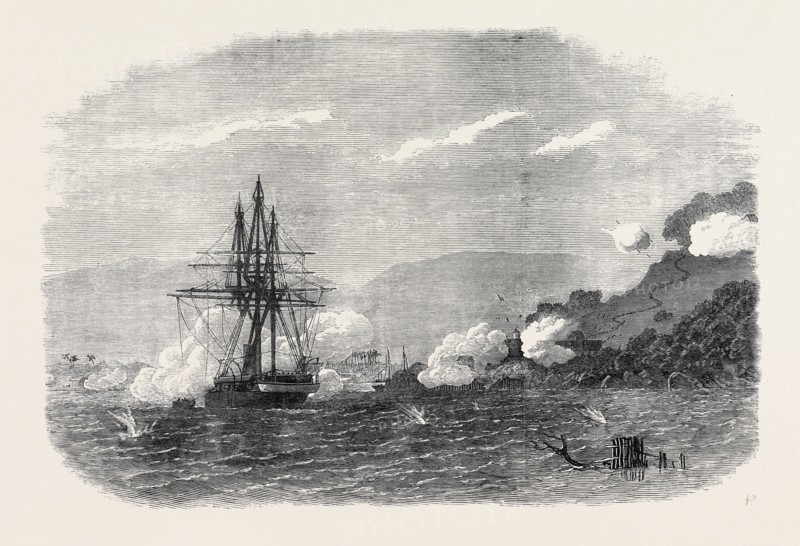 H.M.S. RINALDO BOMBARDING SALANGORE, IN THE STRAIT OF MALACCA, 1871