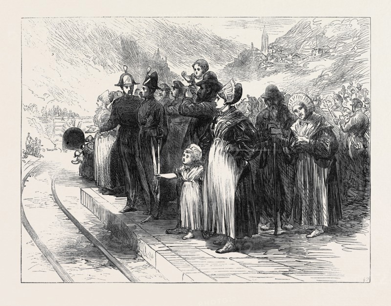 OPENING OF THE MONT CENIS TUNNEL: COUNTRY PEOPLE WAITING TO SEE THE TRAIN PASS, 1871