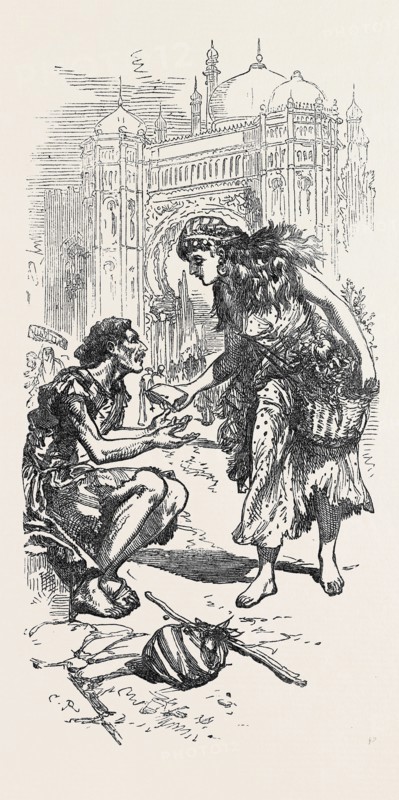 SCENE FROM 'THE COFFEE MERCHANT', "The flower-girl gave him a piece of bread, with three large dates.", 1871
