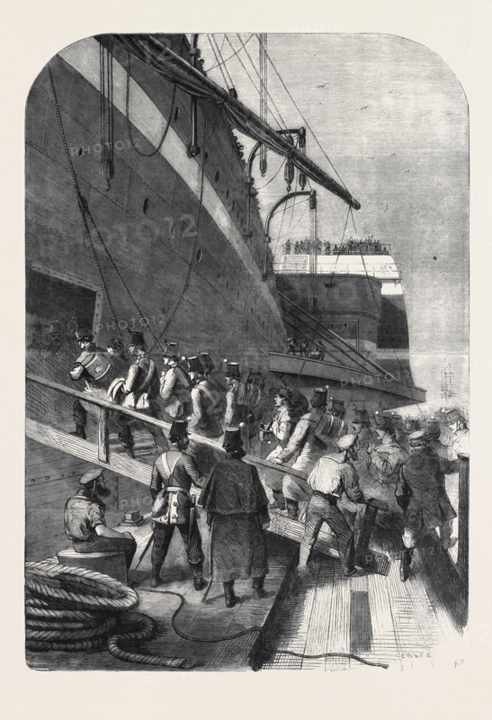 DEPARTURE OF THE GREAT EASTERN FROM THE MERSEY WITH THE CANADIAN CONTINGENT: THE SOLDIERS EMBARKING
