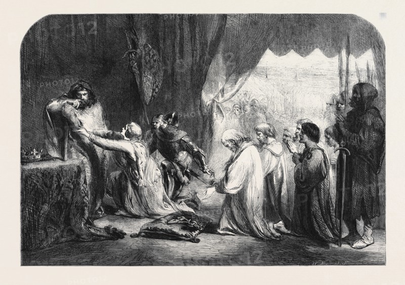 "QUEEN PHILIPPA. INTERCEDING WITH HER HUSBAND EDWARD III. FOR THE BURGESSES OF CALAIS," BY JOHN GILBERT