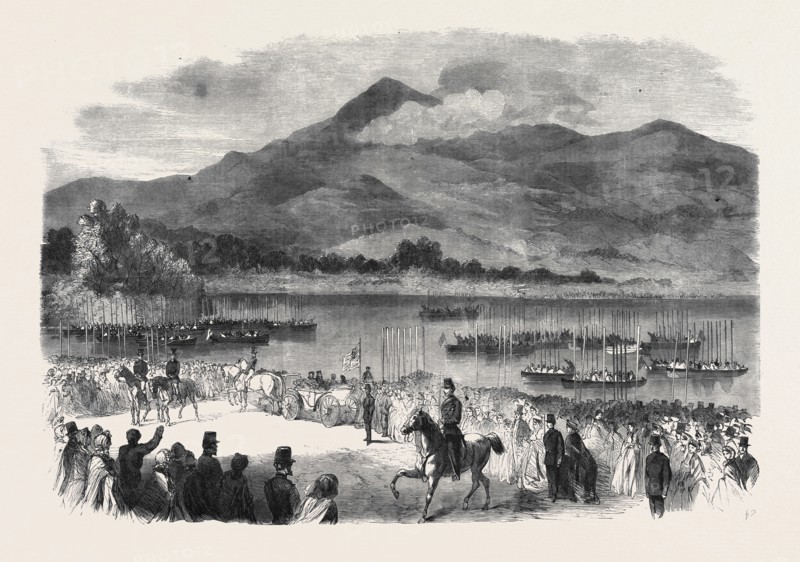 THE QUEEN'S VISIT TO IRELAND: HER MAJESTY EMBARKING AT ROSS CASTLE, LAKES OF KILLARNEY