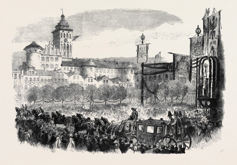 THE CORONATION OF THE KING AND QUEEN OF PRUSSIA: ENTRY INTO KÃñNIGSBERG, THE QUEEN'S CARRIAGE IN THE PROCESSION TO THE CASTLE