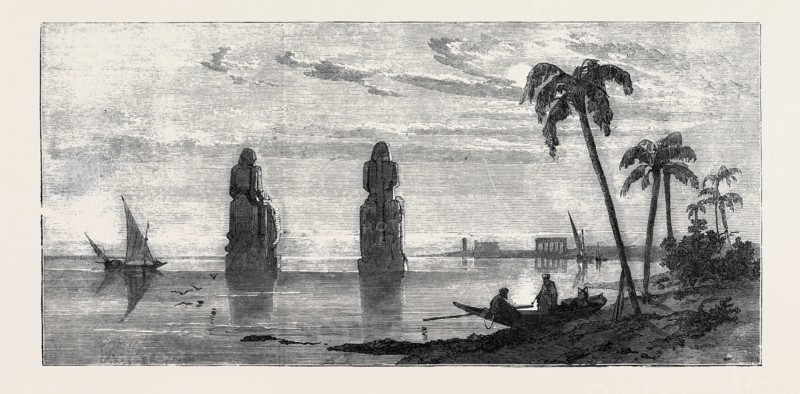 COLOSSAL STATUES IN THE PLAIN OF THEBES DURING THE INUNDATION, INUNDATION OF THE NILE