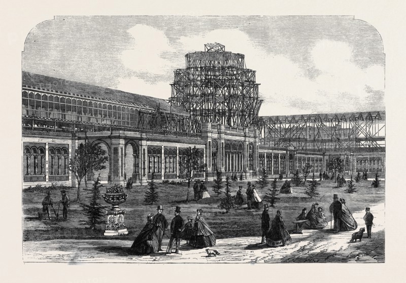 PROGRESS OF THE INTERNATIONAL EXHIBITION BUILDING: VIEW OF THE BUILDING FROM THE ROYAL HORTICULTURAL SOCIETY'S GARDENS